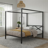 DHP Remna Metal Canopy Platform Bed Frame with Headboard, Queen. Black DHP
