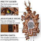 TIMEGEAR Cuckoo Clock with Automatic Night Mode, Hand Carved Deer Head and Wooden Decorations (Brown) TIMEGEAR