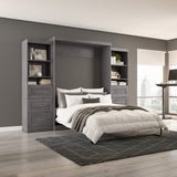 Bestar Pur Queen Murphy Bed and 2 Shelving Units with Drawers, 115-inch Space-Saving Sleeping Arrangement in Bark Grey Bestar
