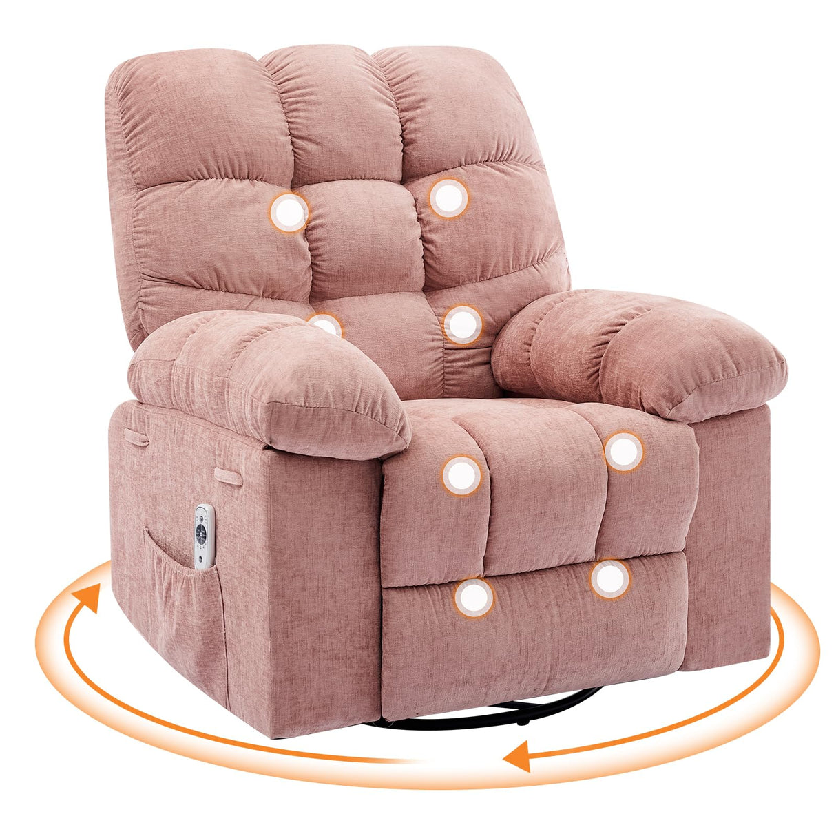 Tioutbot 360° Swivel Rocking Recliner Chair with Massage & Heat, Rocker Recliner with Vibration and Side Pocket for Living Room, Bedroom & Nursery Tioutbot