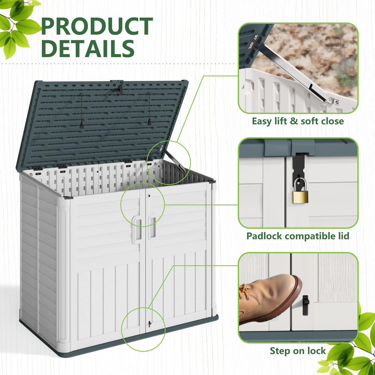 Greesum Outdoor Resin Storage Shed, 34 Cu.ft Horizontal Outdoor Storage Box Waterproof for Garden, Pool Storage, Garbage Cans, Beige Greesum