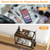 CAORE 2 Tier Bedside Shelf, Loft&Bunk Bed Table, Clip-On Nightstand for Small Spaces,College Dorm Essentials,Bunk Bed Shelf for Storing Water/Books/Tablets（Brown） CAORE