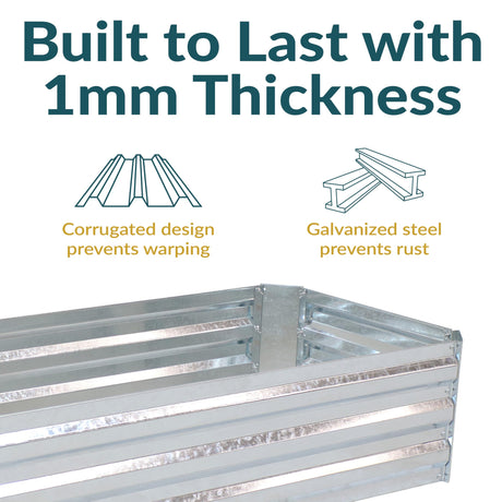 Sunnydaze 11.75" H Raised Metal Garden Bed - Galvanized Raised Garden Bed Outdoor for Vegetables and Flowers - Woodgrain - 4' x 2' Silver Sunnydaze
