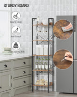 Hzuaneri Bookshelf, Book Shelf, Industrial Bookcase with 2 Hooks, Coner Shelf Storage Organizer for Home Office, Living Room, Bedroom, Kitchen, 5-Tier Rustic Brown BC10501B Hzuaneri