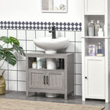 kleankin Pedestal Sink Storage Cabinet, Bathroom Under Sink Cabinet with 2 Doors and Open Shelf, Bathroom Vanity, Gray kleankin