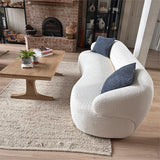 KEVINSPACE 86.61" Curved Sofa, Mid Century Modern Living Room Sofa, 3 Seater Boucle Couch with 2 Pillows, Luxury Curved Back Sofa Cream Couch for Bedroom, Office, Apartment, Beige KEVINSPACE