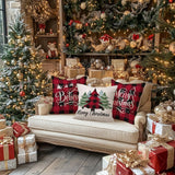 GEEORY Merry Christmas Throw Pillow Covers 18x18 Inch Set of 4, Xmas Trees Truck Buffalo Plaid Believe Farmhouse Decorative Cushion Cases for Home Decoration G421-18 GEEORY
