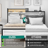 YITAHOME White Farmhouse Queen Bed Frame with Storage Headboard, LED Lights, and Charging Station YITAHOME
