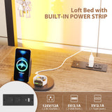 Dnxao Full Loft Bed with Desk and 5 Storage Drawers, Loft Bed Full Size with Desk,1 Bedside Organizer,Removable Ladder,LED Lights and Charging Station,Clothes Rail,Safety Guard,Oak Gray Dnxao