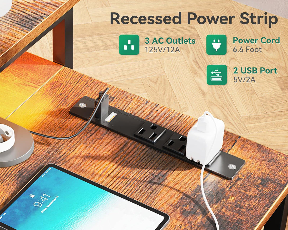 Coleshome 48 Inch L Shaped Gaming Desk with 2 Drawers & Storage Shelves, Computer Desk with USB Ports, Study Writing Table for Bedroom, Simple Modern Laptop Desk for Home Office, Black Coleshome