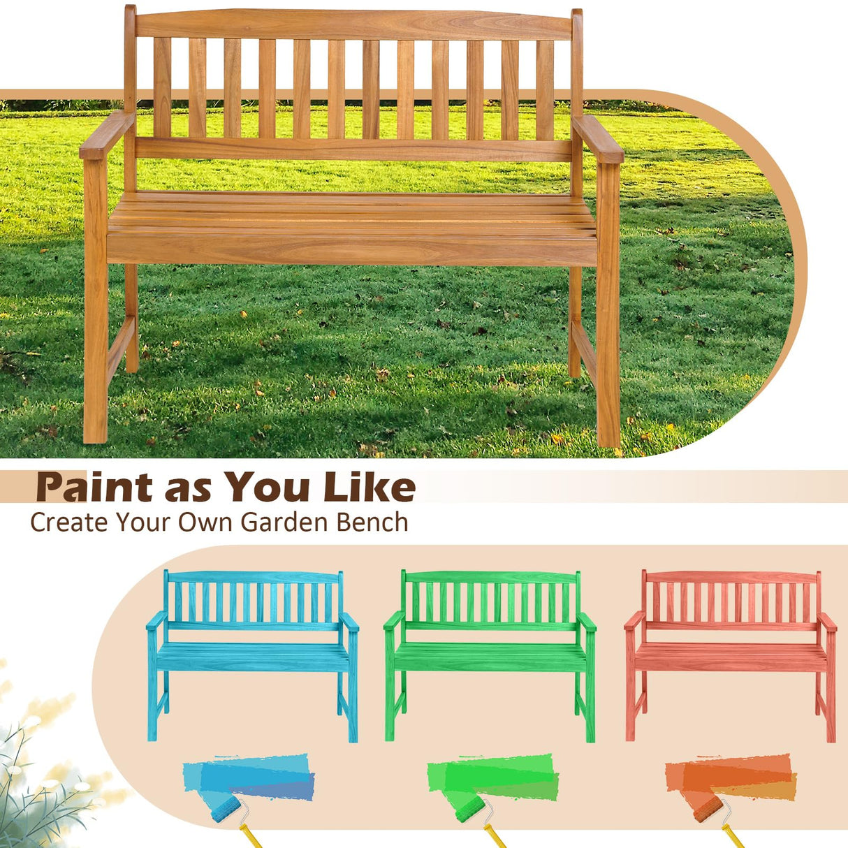 Tangkula 2-Person Outdoor Acacia Wood Garden Bench with Backrest and Armrests Tangkula