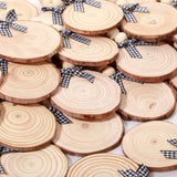 36 Pcs Wooden Christmas Ornament 2.8 to 3.2 Inch Craft Wood Kit Natural Wood Slices with Natural Beads Round Wood Beads and Black and White Bow for Arts and Crafts Christmas Ornaments (Classic Style) Sawysine