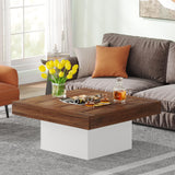 Tribesigns Coffee Table Square LED Coffee Table Engineered Wood Low Coffee Table for Living Room (Retro Brown+White) Tribesigns