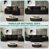 YITAHOME 142" Modular Sectional Sofa with Movable Ottoman, U Shaped Velvet Cloud Couch with Pillow-Armrest, Black YITAHOME