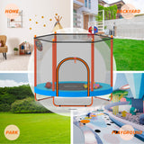 Ativafit 60'' Rebounder Trampoline Indoor Outdoor for Kids Ages 1-8, 5 FT Recreational Toddler Trampoline with Safety Enclosure Net Gifts with Basketball Hoop Dartboard Ocean Ball for Fun ATIVAFIT