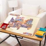 Tektalk Foldable Jigsaw Puzzle Board with 4 Angle Adjustable Bracket/Stand, Lightweight Portable Puzzle Mat Plateau with Wooden Easel, Foldaway Felt Puzzle Table, for Up to 1500 Pieces (Beige) Tektalk