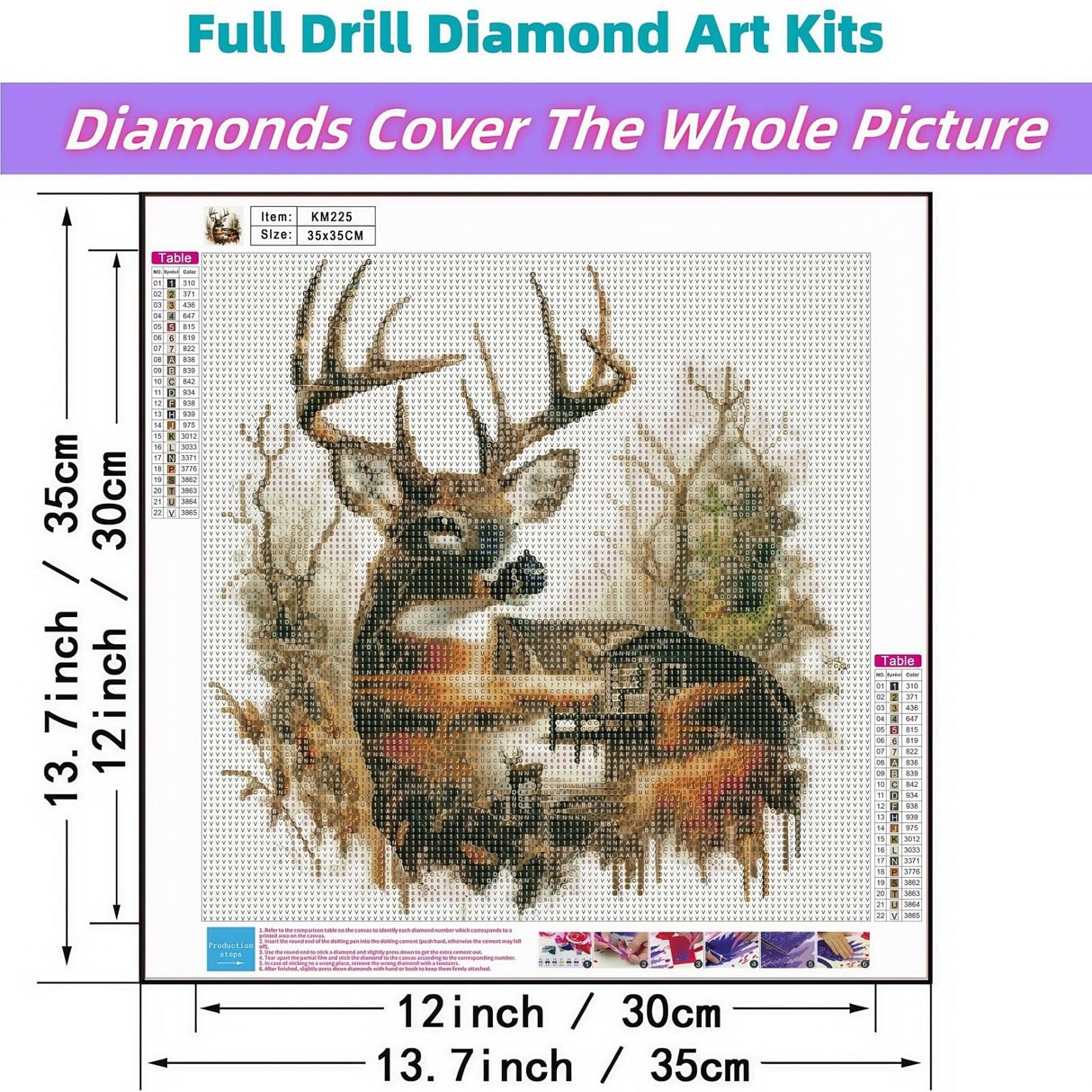 JYXSJYYD 5D DIY Deer Diamond Art Kits for Adults,Diamond Paintings Kits for Beginners,Paint by Diamonds Dot Full Drill Gem Art Crafts,Home Wall Decoration 13.8x13.8 Inches. JYXSJYYD