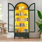 MDGC Arch Display Cabinet with Glass Doors, 4-Tier Curio Cabinet Shelves and a Drawer,73" Inch Tall LED Display Case for Collectibles,Bookcase for Bedroom Living Room Office,Black MDGC