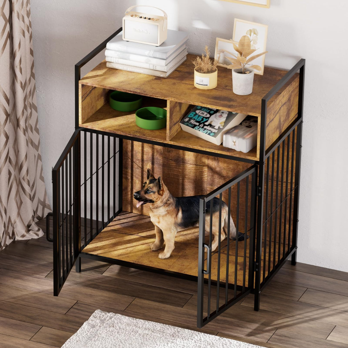 aboxoo 32/40 Inches Furniture Style Dog Crate for Medium Small Dog,Indoor Dog Kennels with Drawers Storage(Rustic Brown) aboxoo