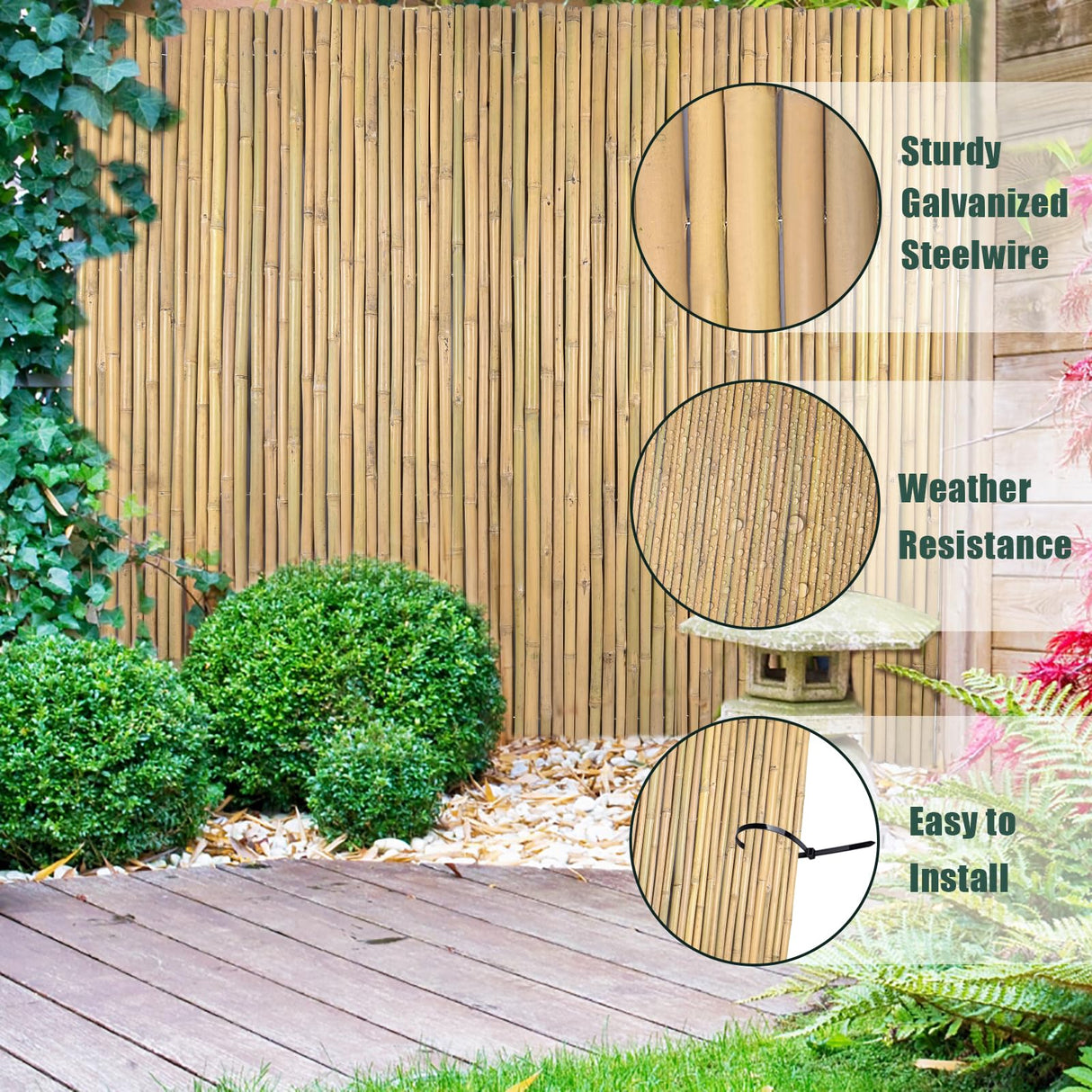 Jollybower 6Ft High x 8 Ft Long x 0.7In D Bamboo Screen, Natural Bamboo Fence Rolls, Eco-Friendly Bamboo Fencing for Outdoor Balcony Patio Garden Border Pool Jollybower