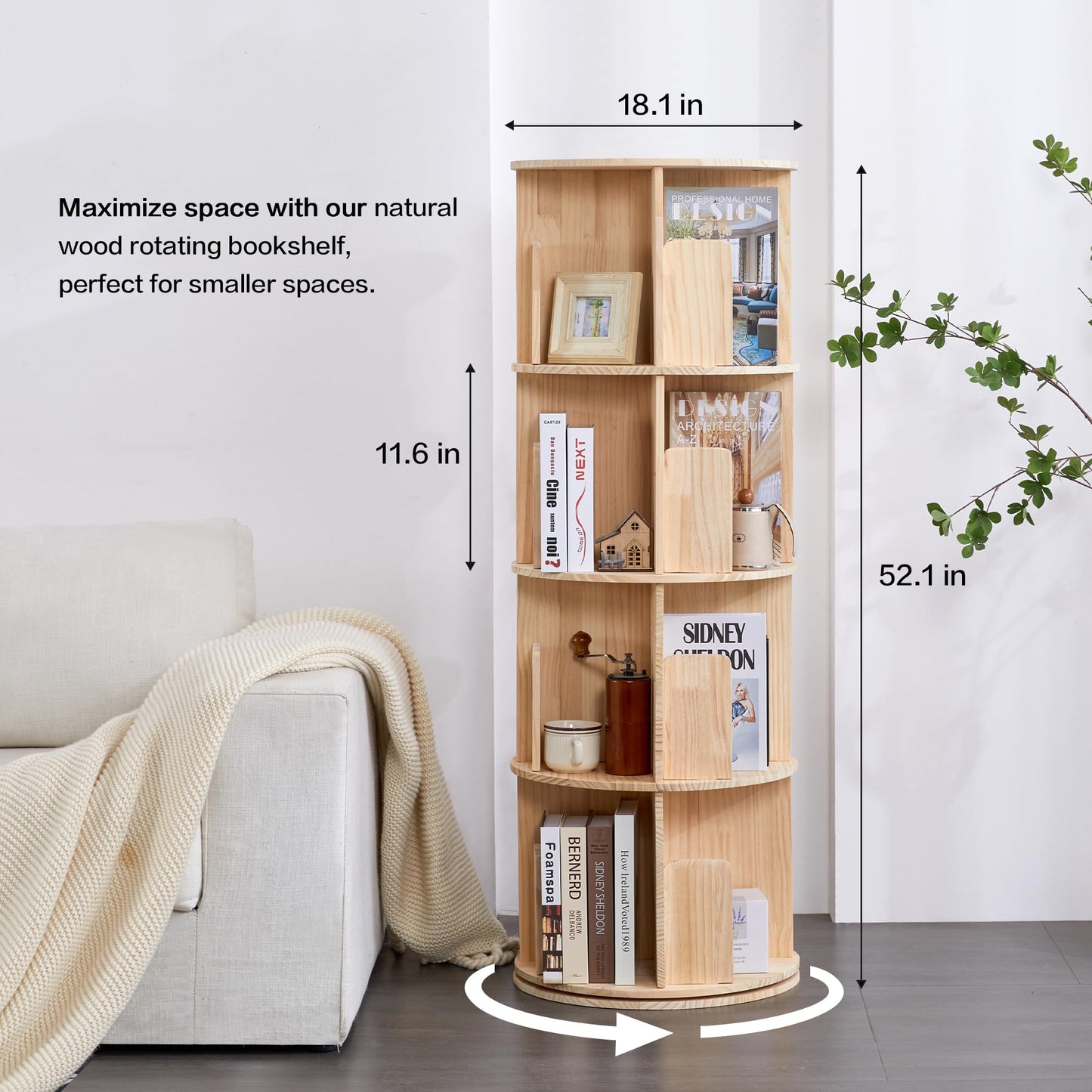 Elfpark 4-Tier 360° Rotating Bookshelf – Dual Layer Wood Storage Solution for Kids and Living Spaces - WoodArtSupply