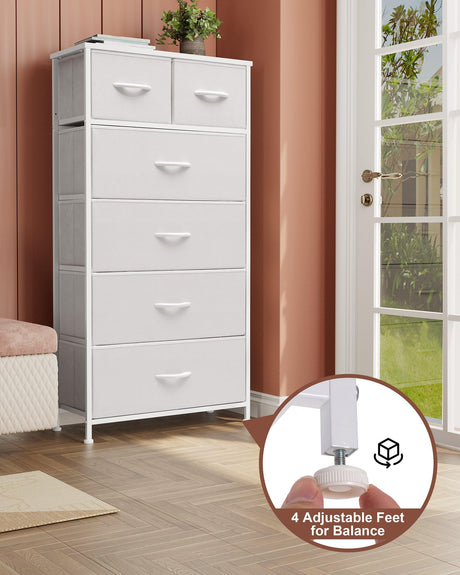 Crestlive Products Tall Dresser for Bedroom Vertical Skinny Dresser - Sturdy Steel Frame, Wood Top, Easy Pull Fabric Bins- Organizer Unit for Bedroom, Entryway, Closets - 6 Drawers (White) Crestlive Products