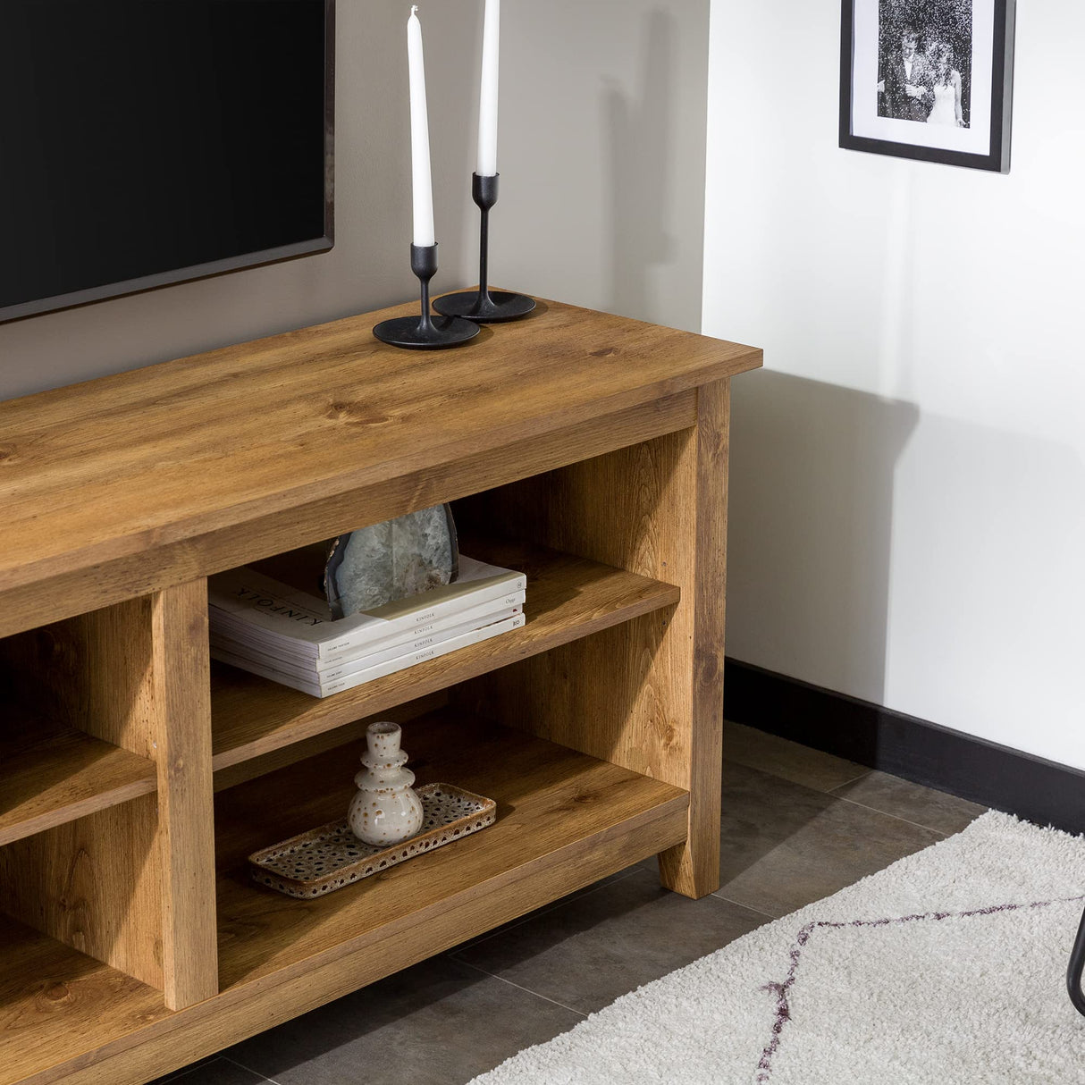 Walker Edison Wren Classic 4 Cubby TV Stand for TVs up to 65 Inches, 58 Inch, Barnwood Walker Edison