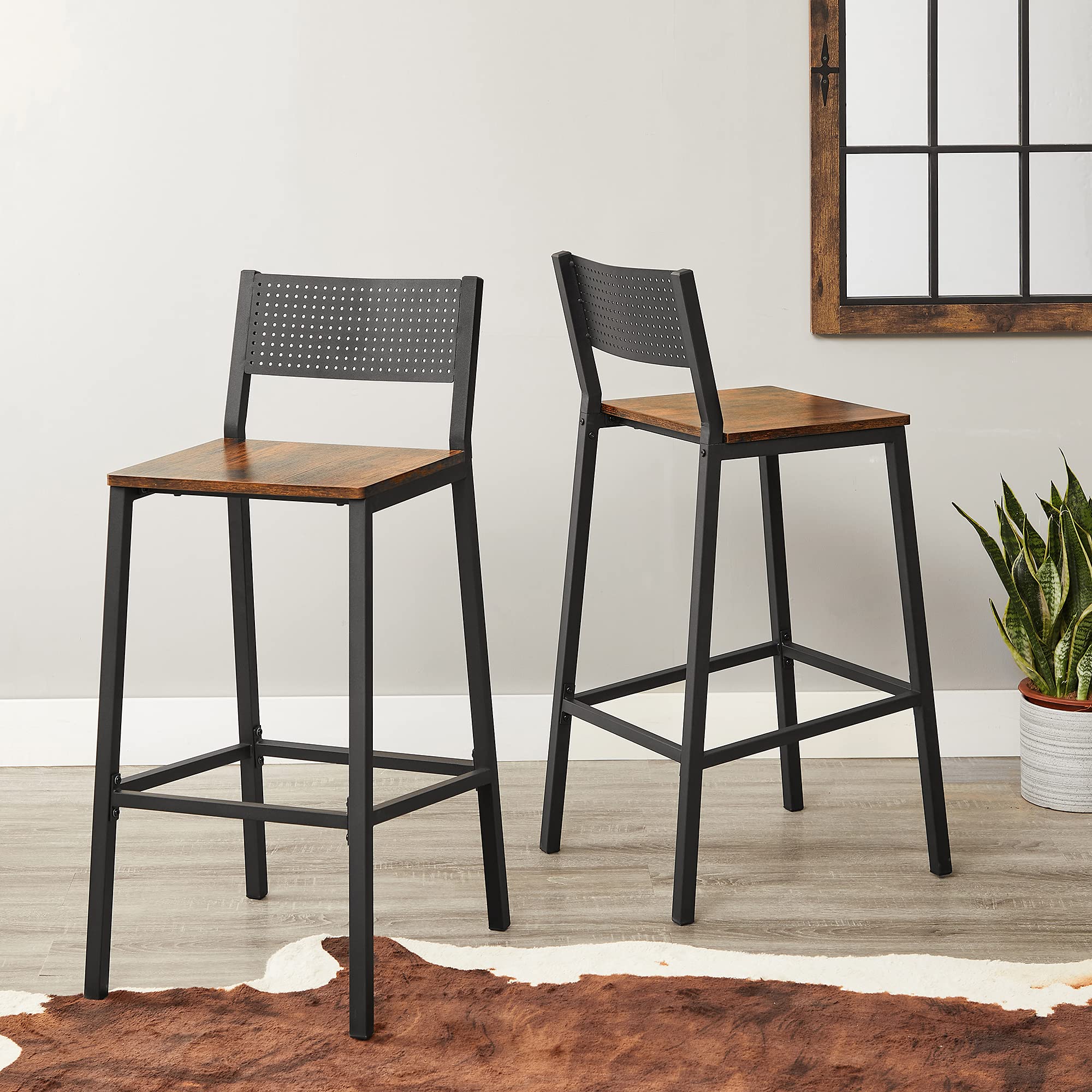 VASAGLE Bar Stools Set of 2 with Backrest - Thumbnail 3