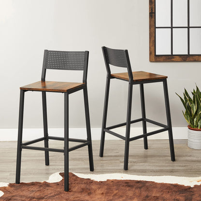 VASAGLE Bar Stools, Set of 2 Bar Chairs, Tall Bar Stools with Backrest, Industrial in Party Room, Rustic Brown and Black ULBC070B01 - WoodArtSupply