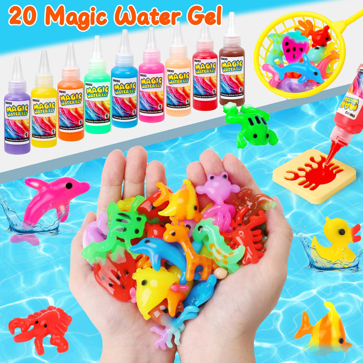 Magic Water Elf Toy Kit, Aqua Fairy Water Gel Kit for Kids with 20 Magic Gel &16 Shape Molds-DIY Elf Kits Make Your Own Water Pets Arts and Crafts for Kids 4-6 7 8 9 10 Year Old Boy Girl Gifts Basytodio