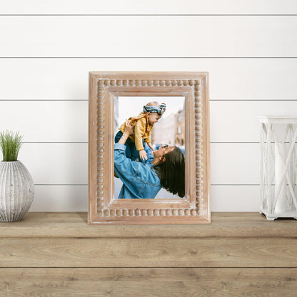 Farmhouse Picture Frames 5x7 Wall and Tabletop, Distressed Solid Wood Boho Picture Photo Frames with Beaded for Anniversary, Birthday, Christmas, New Year, Wedding