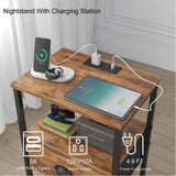 sthmec Nightstands Set of 2, Night Stands with Charging Station and Fabric Drawer, Bedside Tables with Storage, 2- Tier Side Table with Open Shelf, Nightstands with Charging Station,Rustic Brown sthmec