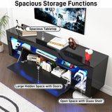 chartustriable 63" Floating High Gloss LED TV Stand for 75" TVs, Wall-Mounted Entertainment Center, Modern Media Console with Open Adjustable Glass Shelf and Hidden Storage Cabinet, Black chartustriable