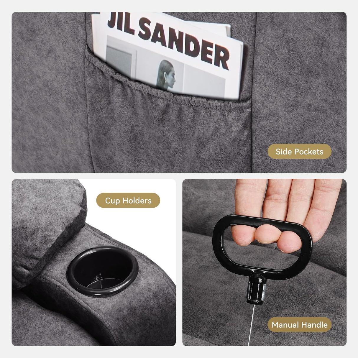 COMHOMA Manual Recliner Couch，Fabric Reclining Sofa Chair with Cup Holders, Upholstered ReclinerChair Set with Side Pockets Suitable for Living Room Furniture (2) COMHOMA