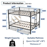 PVWIIK Queen Over Queen Bunk Bed with Drawer and Design Sense Headboard for Adult Teenagers Bedroom,Metal Bed Frame w/Safety Guardrails for Girls, Boys,Modern Style Bed/No Box Spring Required,Black PVWIIK