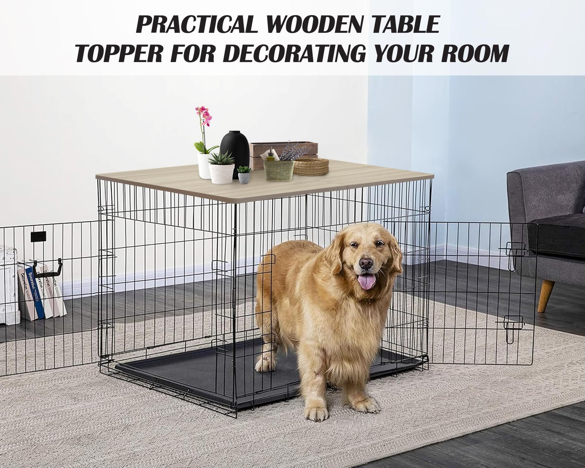 HiCaptain Dog Kennel Wooden Table Top, Foldable 48 inches Dog Crate Table Topper, Durable Decorative Dog Kennel Table Topper for Large Dogs Modern Style - WoodArtSupply