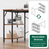 Huuger L Shaped Desk, 55 Inches Computer Desk with Reversible Storage Shelves, Gaming Desk, Corner Desk Home Office Desks, Writing Desk Study Desk with Metal Frame, Rustic Brown Huuger
