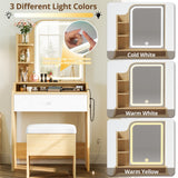 LIKIMIO Small Makeup Vanity Desk with Mirror and Lights, Vanity Table Set with Storage Drawer, Chair and Three Shelves, Bedroom, Wood LIKIMIO