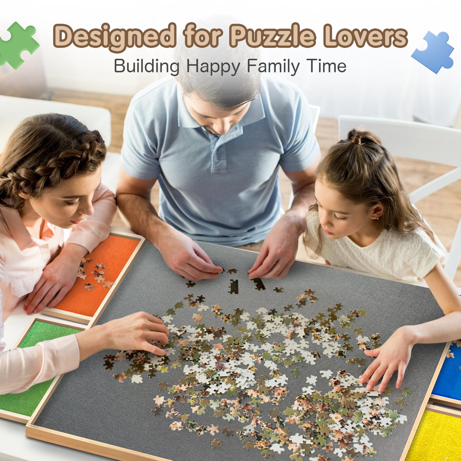 1500 Piece Rotating Wooden Puzzle Board with 6 Drawers & Cover,35” X 26” Jigsaw Puzzle Table Portable Wooden Puzzle Tables Gifts for Women Men Kids - WoodArtSupply