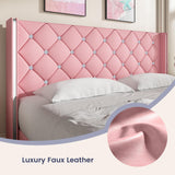 Queen Size Bed Frame with Diamond Headboard, Pink Bed Frame Queen, Upholstered Platform Bed Frame Faux Leather, Adjustable Crystal Button Tufted Headboard, Wood Slat Support, Easy Assembly, Pink HOMBCK