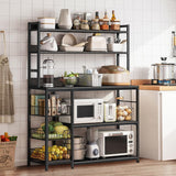 NAIYUFA Kitchen Bakers Rack with Baskets,5-Tier Utility Storage Shelf with Hooks, Microwave Oven Stand Rack, Free Standing Kitchen Shelf Vintage Grey NAIYUFA