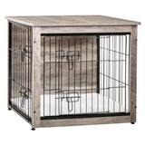 DWANTON Dog Crate Furniture with Cushion, Wooden Dog Crate with Double Doors, Dog Furniture, Dog Kennel Indoor for Small/Medium/Large Dog，End Table, Small, 27.2" L, Greige Dwanton