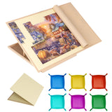 Tektalk Foldable Jigsaw Puzzle Board with 4 Angle Adjustable Bracket/Stand, Lightweight Portable Puzzle Mat Plateau with Wooden Easel, Foldaway Felt Puzzle Table, for Up to 1500 Pieces (Beige) Tektalk
