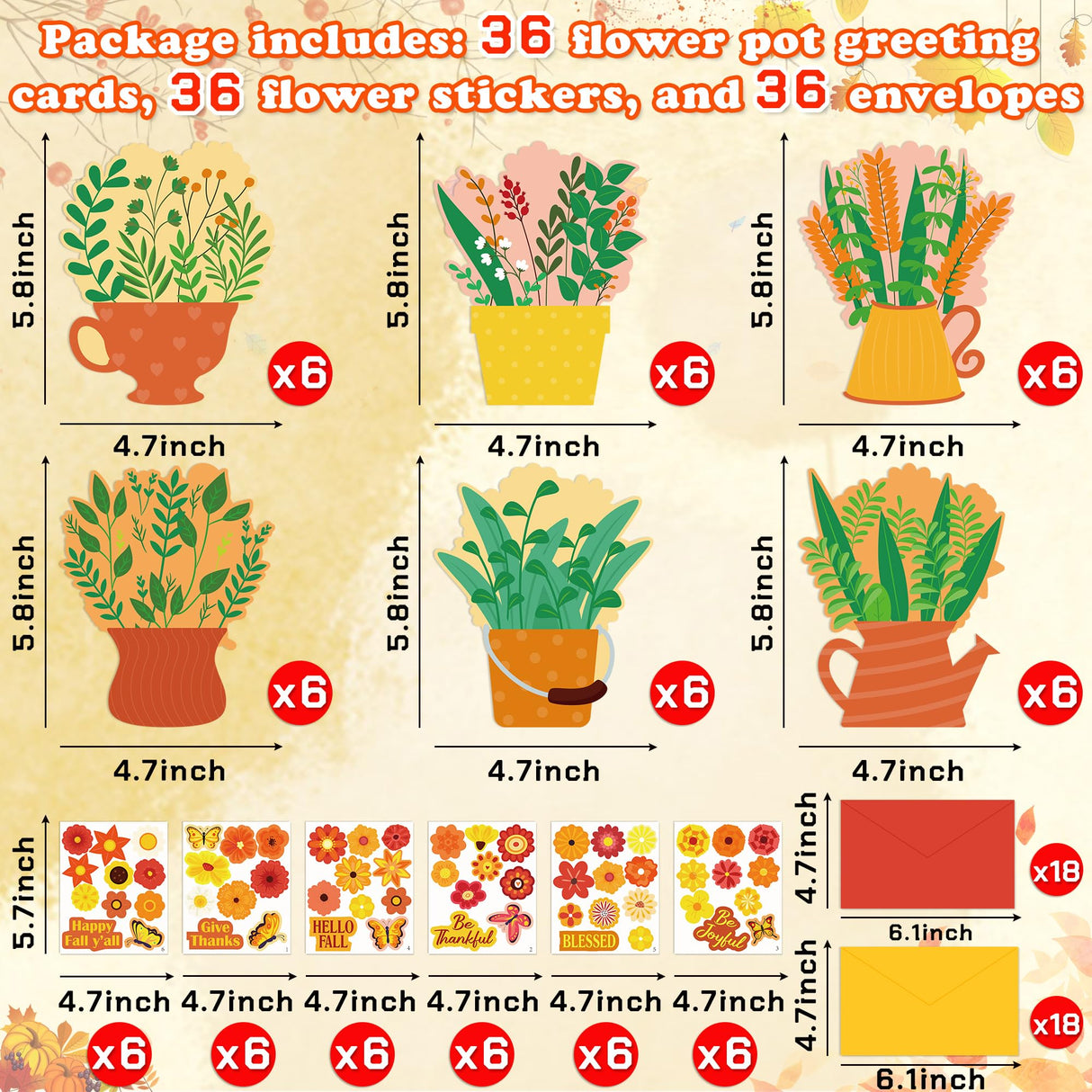 80UncleKimby 36 Set Fall DIY Craft for Kids - Thanksgiving Flower Card Making Kit with Autumn Greeting Cards Stickers Envelopes Set Gifts for Classroom School Activities 80UncleKimby