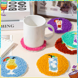 FoszaSzept Cocktail Punch Needle Coaster Kit, 22Pcs Embroidery Needle Coasters Crafts for Beginners, Easy DIY Mug Tufted Making Set with 6 Patterns Hoop Self Adhesive Felt Cloth Threading Device FoszaSzept