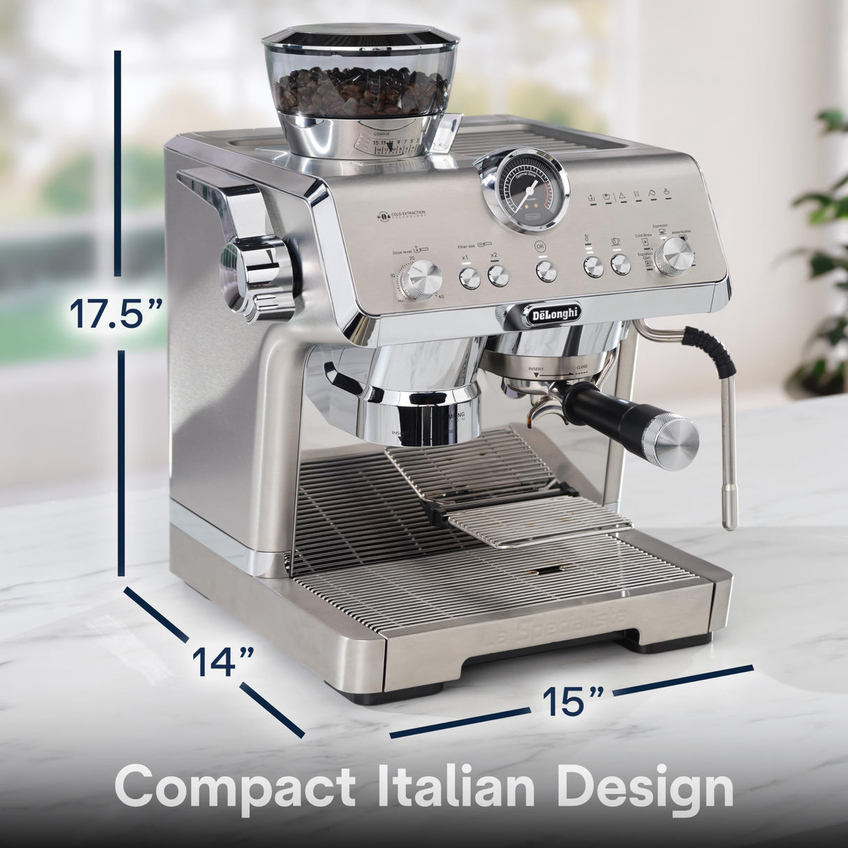 De'Longhi La Specialista Opera Espresso Machine with Cold Brew, Commercial-style Steam Wand for Latte, Cappuccino, Built-in Grinder, EC9555M De'Longhi
