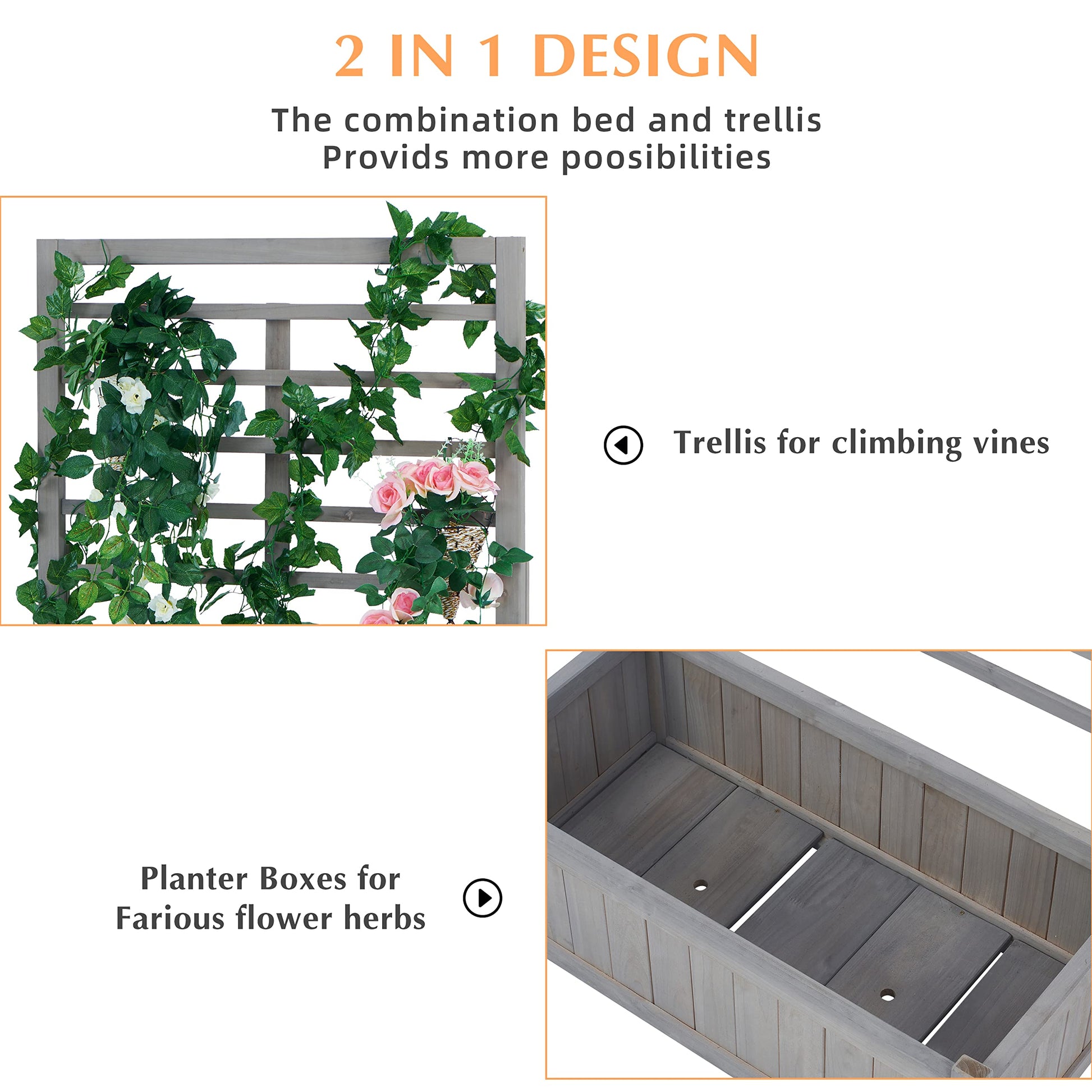 Raised Garden Bed with Trellies, Outdoor Wood Planter Box & Plant Stand with Climbing Racks (32''Lx16''Wx67''H) - WoodArtSupply