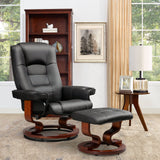 AVAWING Recliner with Ottoman, Wood Base & Adjustable Back, Faux Leather Swivel Reclining Chair with Footrest for Living Room and Bedroom, Black AVAWING