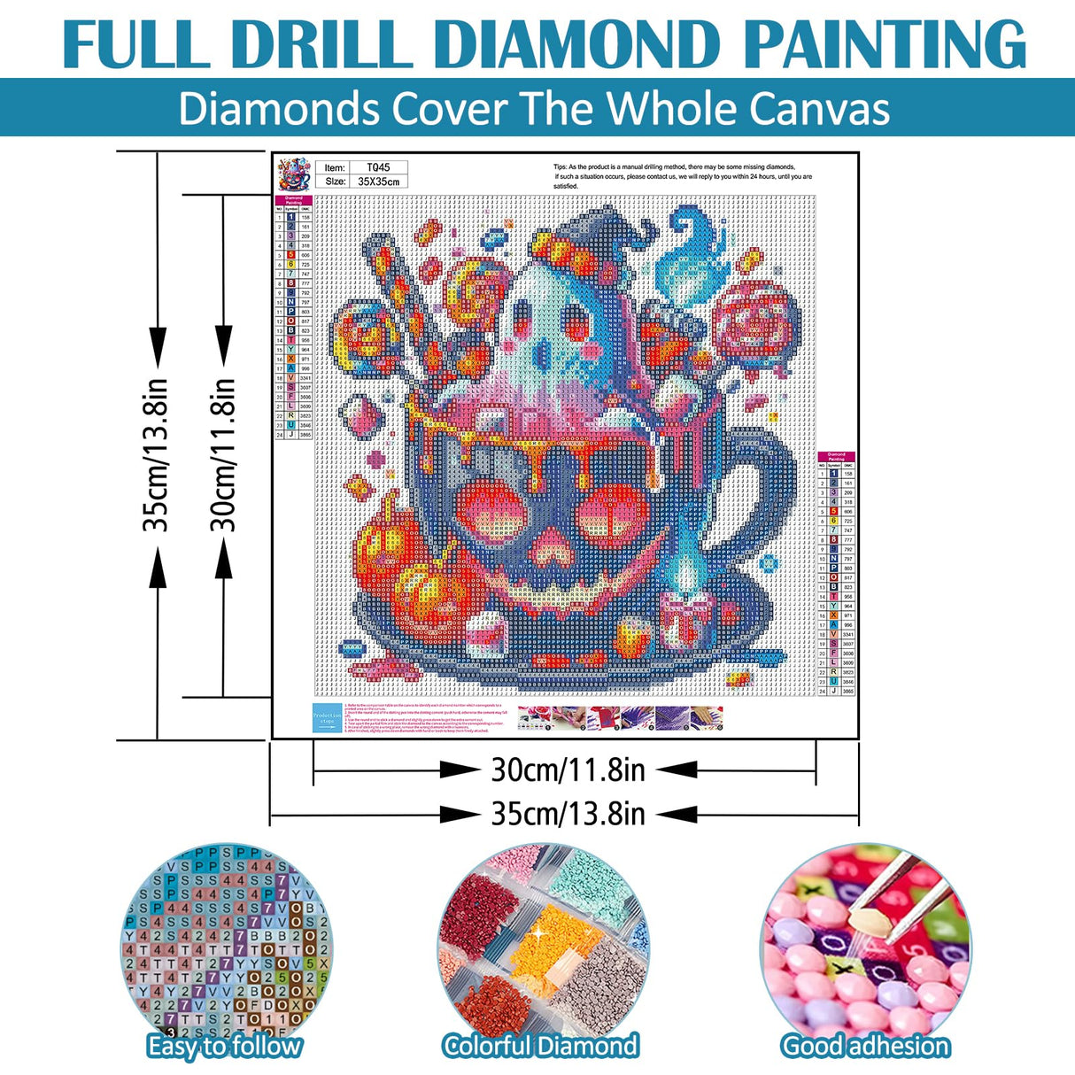 Ghost Pumpkin Cup Diamond Art Kits for Adults, 5D Halloween Diamond Painting Kits for Adults Beginners, DIY Full Round Drill Diamond Dot Painting Gem Art Kits for Adult, Home Wall Decor 13.8x13.8 Inch VCLKDIY