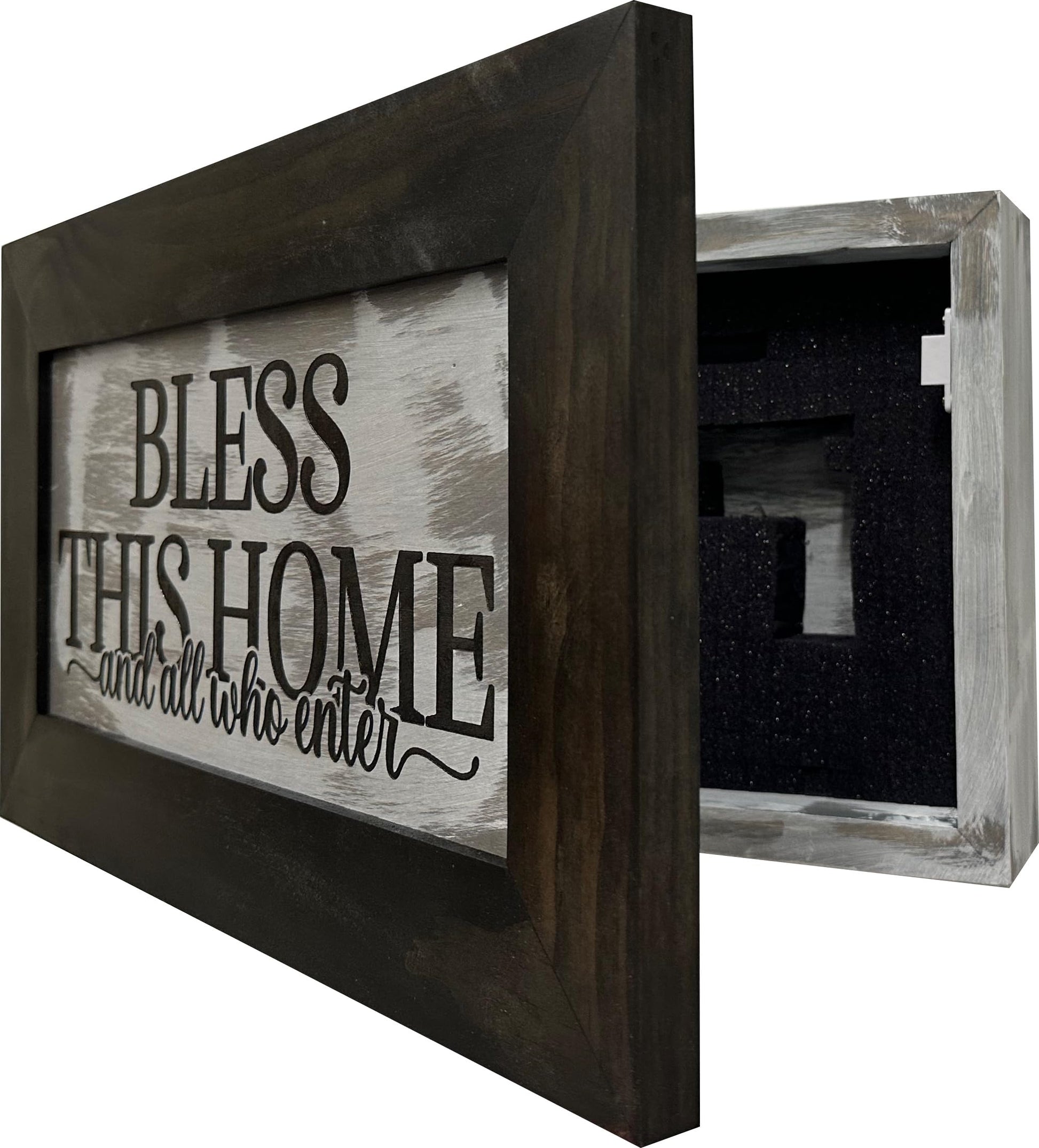 Bellewood Designs Bless This Home And All Who Enter Decorative Wall-Mounted Secure Hidden Gun Cabinet - WoodArtSupply